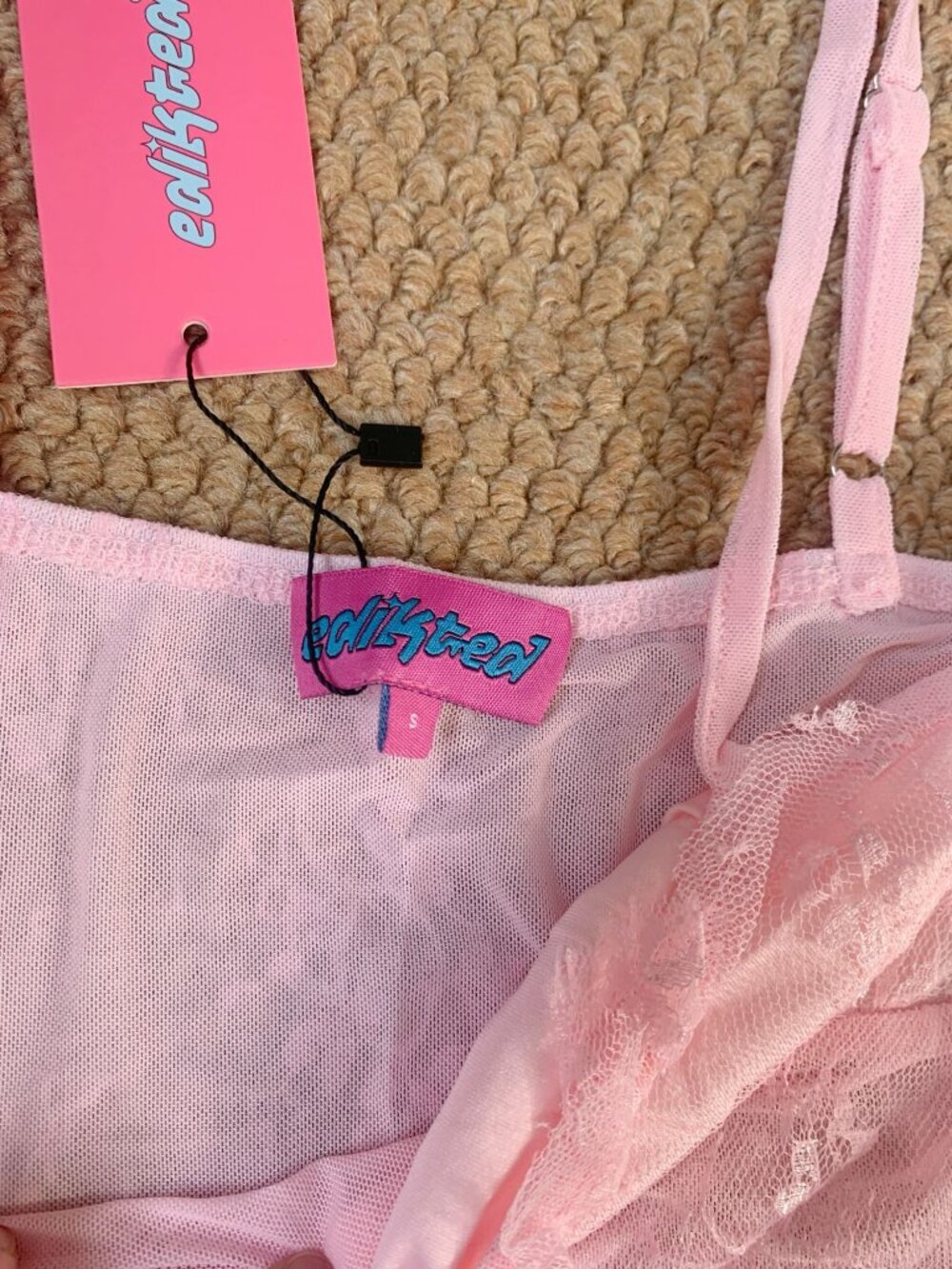 Edikted Pink Lace Mesh Cami Top NWT Size S Fairy Coquette - Picture 6 of 7